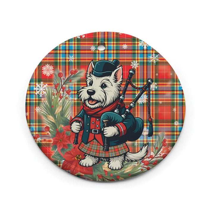 Scottish Chattan Clan Tartan Ceramic Ornament Cute Scottish Terrier Dog Circle Style Tartan Plaid
