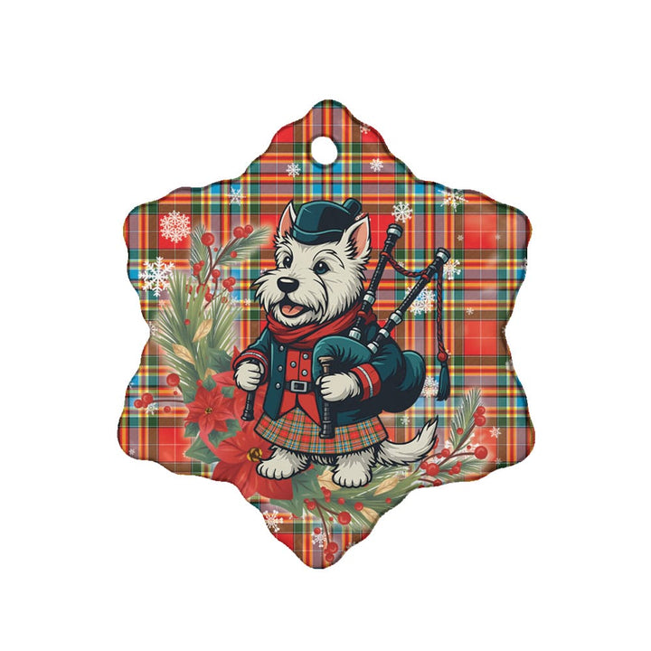 Scottish Chattan Clan Tartan Ceramic Ornament Cute Scottish Terrier Dog Snow Flake Style Tartan Plaid