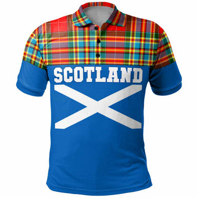 Scottish Chattan Clan Tartan Polo Shirt - Lion Rampant of Scotland With Flag Front Side Tartan Plaid