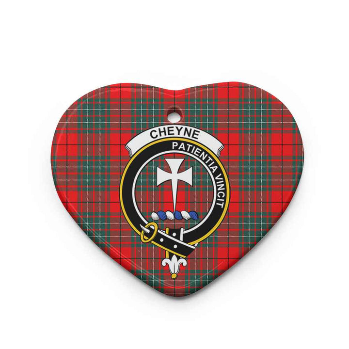 Scottish Cheyne Clan Crest Tartan Ceramic Ornament Heart Shape Tartan Plaid