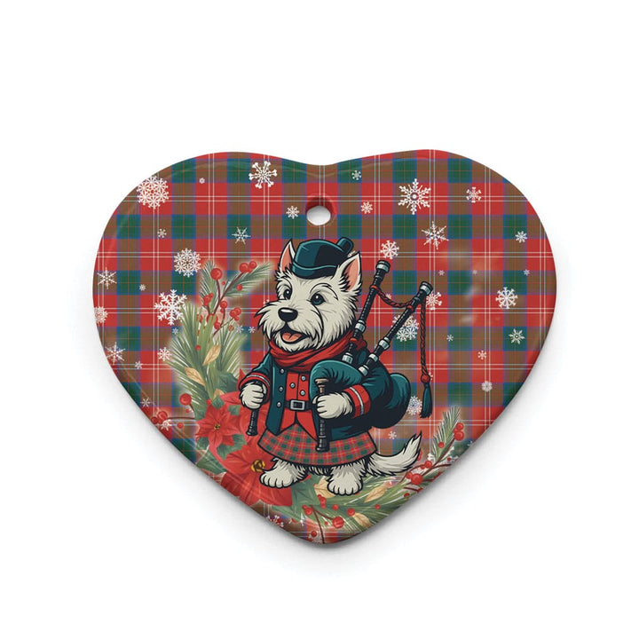 Scottish Chisholm Ancient Clan Tartan Ceramic Ornament Cute Scottish Terrier Dog Heart Style Tartan Plaid