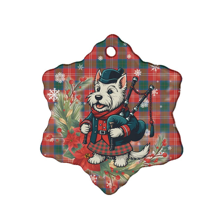 Scottish Chisholm Ancient Clan Tartan Ceramic Ornament Cute Scottish Terrier Dog Snow Flake Style Tartan Plaid