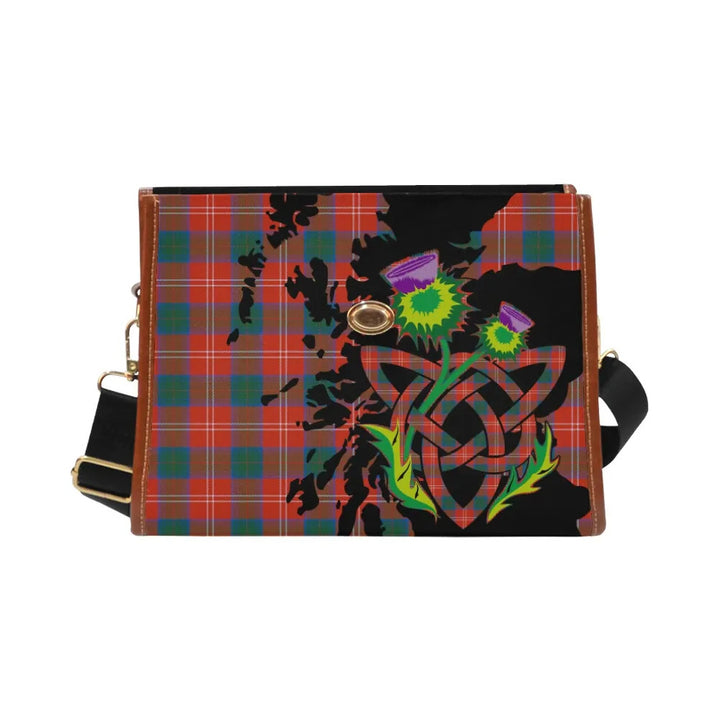 Scottish Chisholm Ancient Clan Tartan Waterproof Canvas Bag With Thistle Tartan Plaid 1