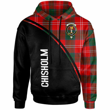 Scottish Chisholm Clan Crest Tartan Curve Hoodie Front Side Tartan Plaid