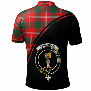 Scottish Chisholm Clan Crest Tartan Curve Polo Shirt Back Side Tartan Plaid