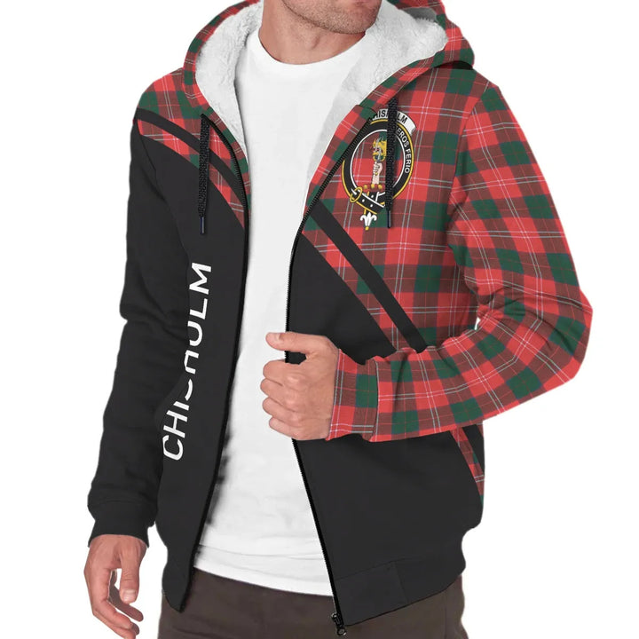 Scottish Chisholm Clan Crest Tartan Curve Sherpa Hoodie