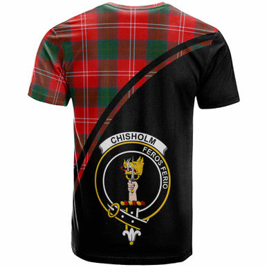 Scottish Chisholm Clan Crest Tartan Curve T-Shirt Back Side Tartan Plaid