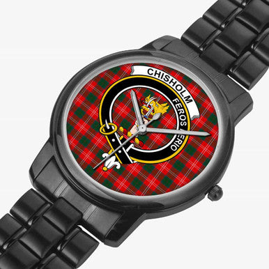 Scottish Chisholm Clan Crest Tartan Folding Clasp Steel Quartz Watches Tartan Plaid Black 2