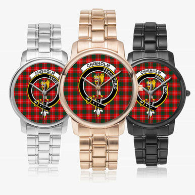 Scottish Chisholm Clan Crest Tartan Folding Clasp Steel Quartz Watches Tartan Plaid All