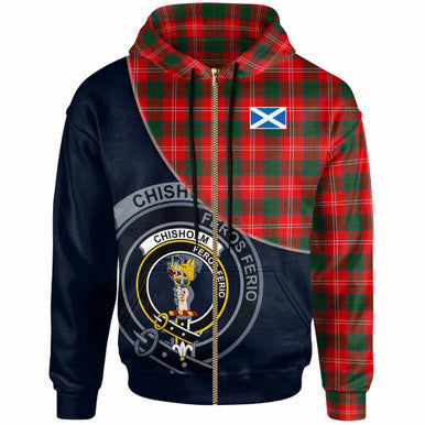 Scottish Chisholm Clan Crest Tartan Hoodie - Bend Style Zip-up Tartan Plaid