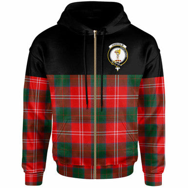 Scottish Chisholm Clan Crest Tartan Hoodie - Horizontal Style Zip-up Tartan Plaid