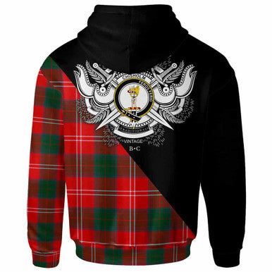 Scottish Chisholm Clan Crest Tartan Hoodie - Military Logo Back Side Tartan Plaid