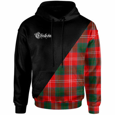 Scottish Chisholm Clan Crest Tartan Hoodie - Military Logo Front Side Tartan Plaid