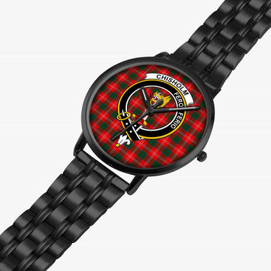 Scottish Chisholm Clan Crest Tartan Instafamous Steel Quartz Watches Tartan Plaid Black 2
