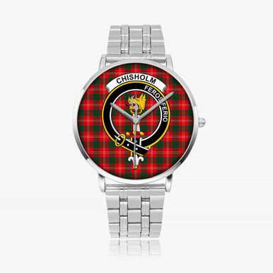 Scottish Chisholm Clan Crest Tartan Instafamous Steel Quartz Watches Tartan Plaid Silver 1