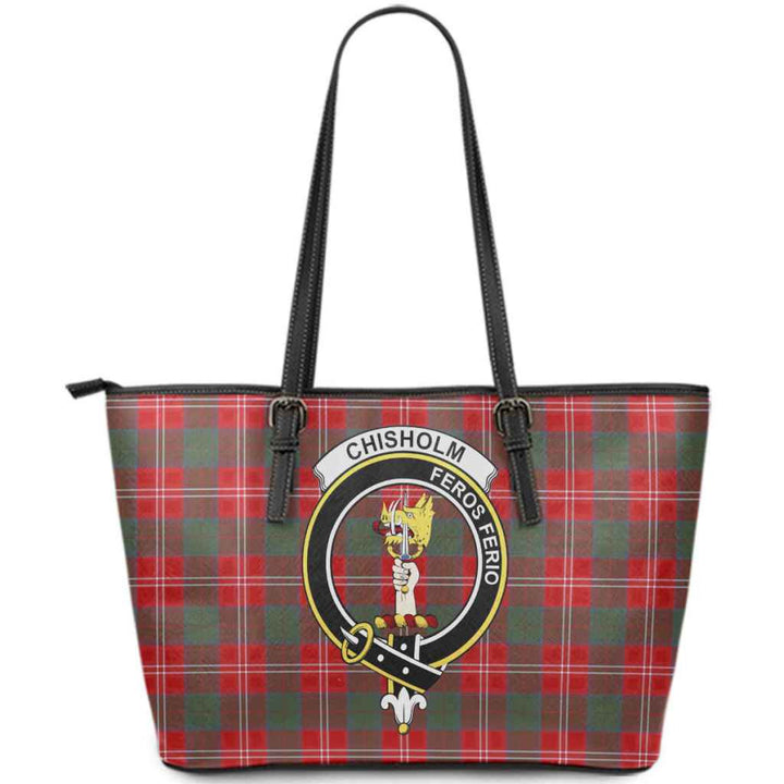 Scottish Chisholm Clan Crest Tartan Leather Tote Tartan Plaid