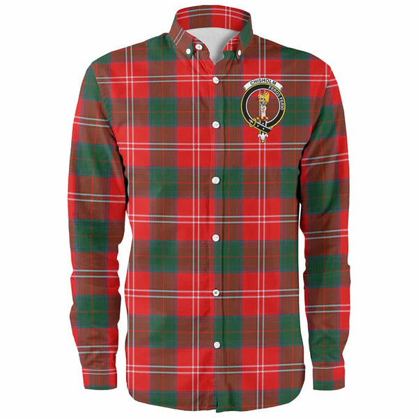 Scottish Chisholm Clan Crest Tartan Long Sleeve Shirt Front Side Tartan Plaid