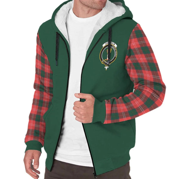 Scottish Chisholm Clan Crest Tartan Plaid Sleeve Sherpa Hoodie