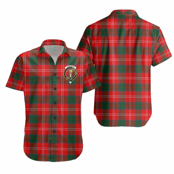Scottish Chisholm Clan Crest Tartan Short Sleeve Shirt Tartan Plaid