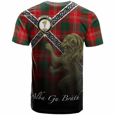 Scottish Chisholm Clan Crest Tartan T-Shirt - Celtic With Scotland Lion Back Side Tartan Plaid