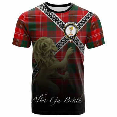 Scottish Chisholm Clan Crest Tartan T-Shirt - Celtic With Scotland Lion Front Side Tartan Plaid