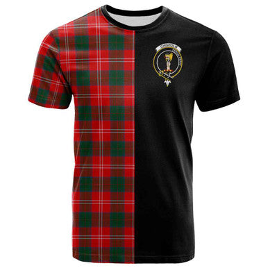Scottish Chisholm Clan Crest Tartan T-Shirt Half in Me Front Side Tartan Plaid