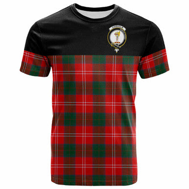 Scottish Chisholm Clan Crest Tartan T-Shirt - Horizontal Style Front Side Tartan Plaid