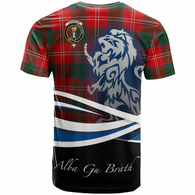 Scottish Chisholm Clan Crest Tartan T-Shirt - Scotland Lion Back Side Tartan Plaid