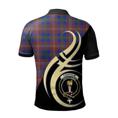 Scottish Chisholm Hunting Modern Clan Crest Tartan Polo Shirt Believe in Me Back Side Tartan Plaid