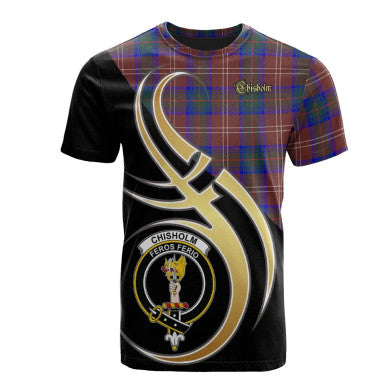 Scottish Chisholm Hunting Modern Clan Crest Tartan T-Shirt Believe in Me Front Side Tartan Plaid