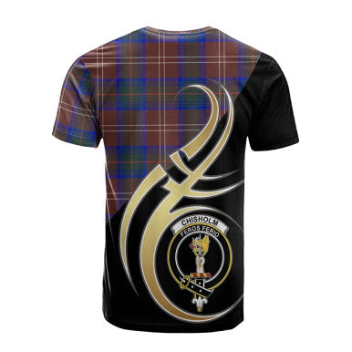 Scottish Chisholm Hunting Modern Clan Crest Tartan T-Shirt Believe in Me Back Side Tartan Plaid