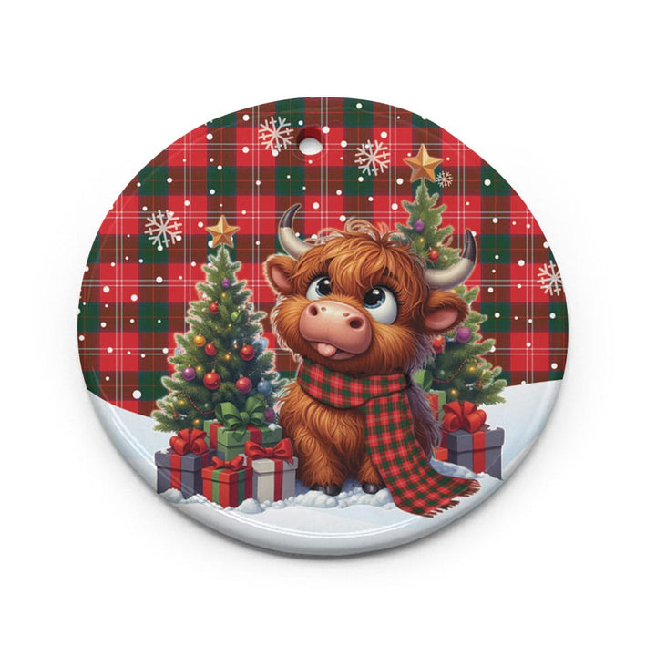 Scottish Chisholm Modern Clan Tartan Ceramic Ornament Cute Highland Cow Christmas Circle Style Tartan Plaid