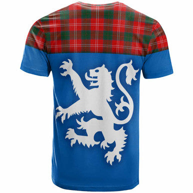 Scottish Chisholm Modern Clan Tartan T-Shirt - Lion Rampant of Scotland With Flag Back Side Tartan Plaid