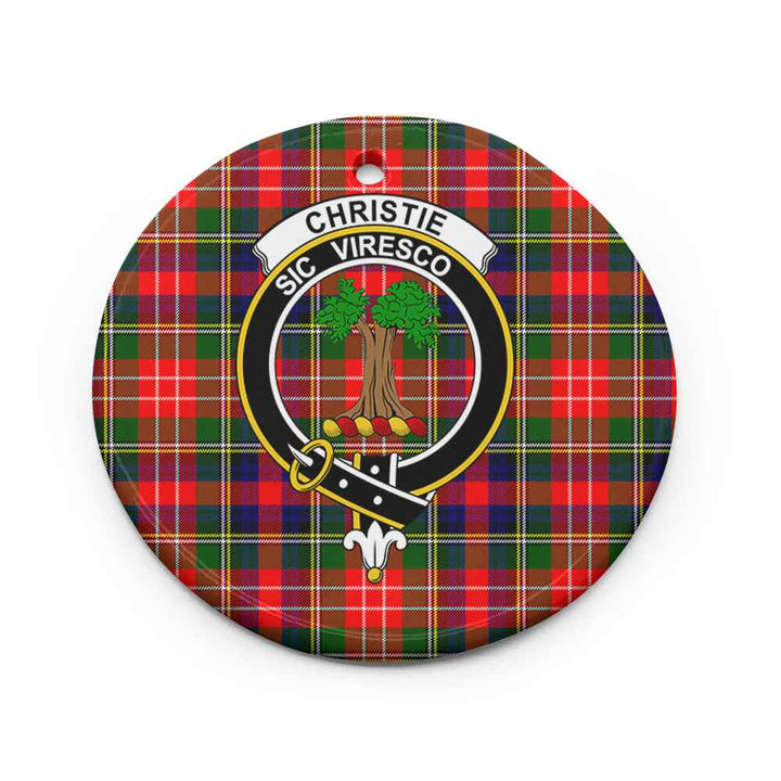 Scottish Christie Clan Crest Tartan Ceramic Ornament Circle Shape Tartan Plaid
