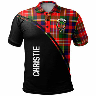 Scottish Christie Clan Crest Tartan Curve Polo Shirt Front Side Tartan Plaid