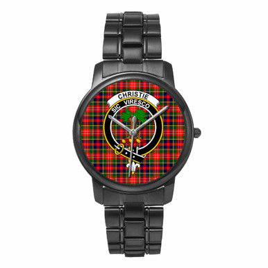 Scottish Christie Clan Crest Tartan Folding Clasp Steel Quartz Watches Tartan Plaid Black 1
