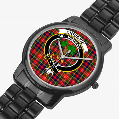 Scottish Christie Clan Crest Tartan Folding Clasp Steel Quartz Watches Tartan Plaid Black 2