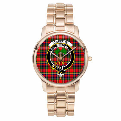 Scottish Christie Clan Crest Tartan Folding Clasp Steel Quartz Watches Tartan Plaid Rose Gold 1