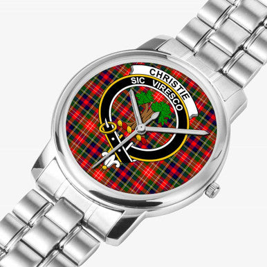 Scottish Christie Clan Crest Tartan Folding Clasp Steel Quartz Watches Tartan Plaid Silver 2
