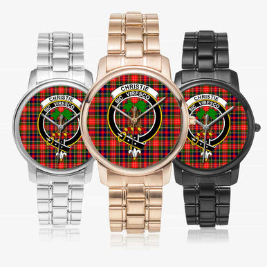 Scottish Christie Clan Crest Tartan Folding Clasp Steel Quartz Watches Tartan Plaid All