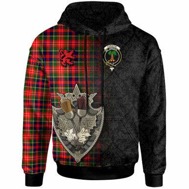 Scottish Christie Clan Crest Tartan Hoodie - Half Thistle Flowers Celtic Design Front Side Tartan Plaid