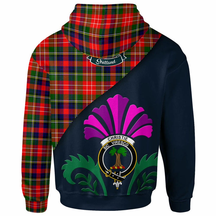 Scottish Christie Clan Crest Tartan Hoodie - Scotland Thistle Style Back Side Tartan Plaid