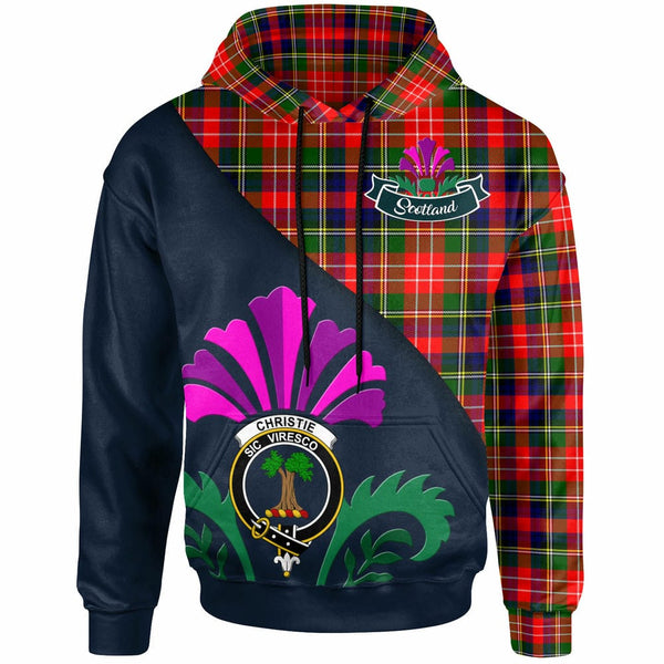 Scottish Christie Clan Crest Tartan Hoodie - Scotland Thistle Style Front Side Tartan Plaid