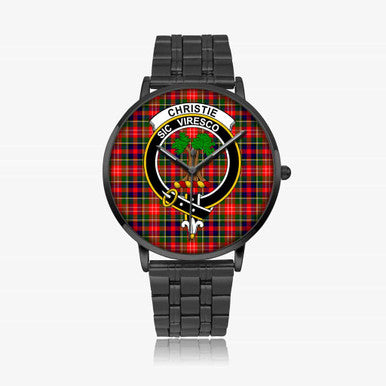 Scottish Christie Clan Crest Tartan Instafamous Steel Quartz Watches Tartan Plaid Black 1