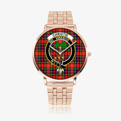 Scottish Christie Clan Crest Tartan Instafamous Steel Quartz Watches Tartan Plaid Rose Gold 1