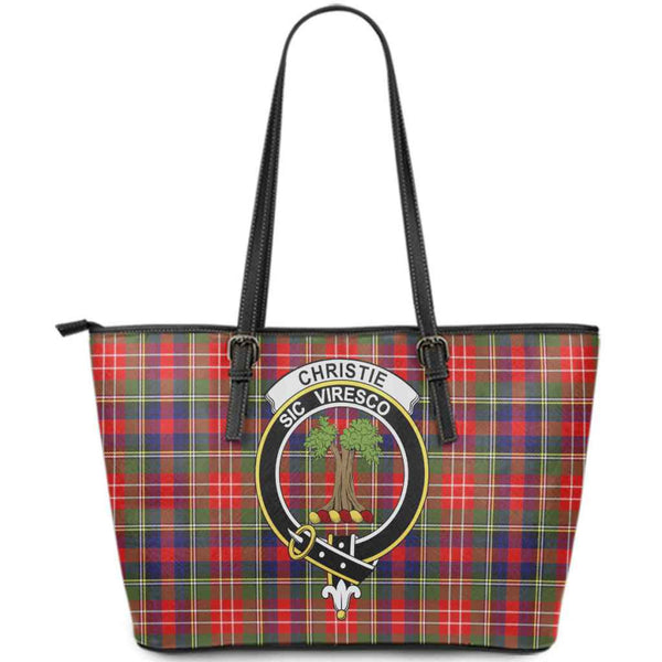 Scottish Christie Clan Crest Tartan Leather Tote Tartan Plaid