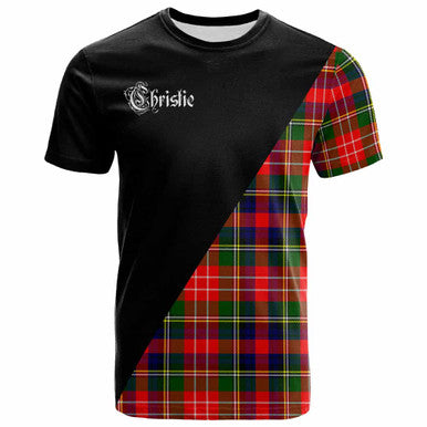 Scottish Christie Clan Crest Tartan T-Shirt - Military Logo Front Side Tartan Plaid