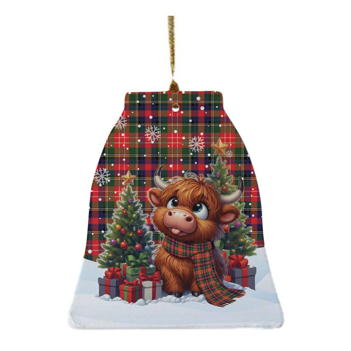 Scottish Christie Clan Tartan Ceramic Ornament Cute Highland Cow Christmas Bell Style Tartan Plaid