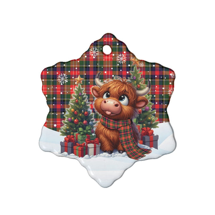 Scottish Christie Clan Tartan Ceramic Ornament Cute Highland Cow Christmas Snow Flake Style Tartan Plaid