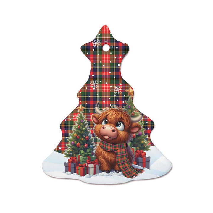 Scottish Christie Clan Tartan Ceramic Ornament Cute Highland Cow Christmas Tree Style Tartan Plaid